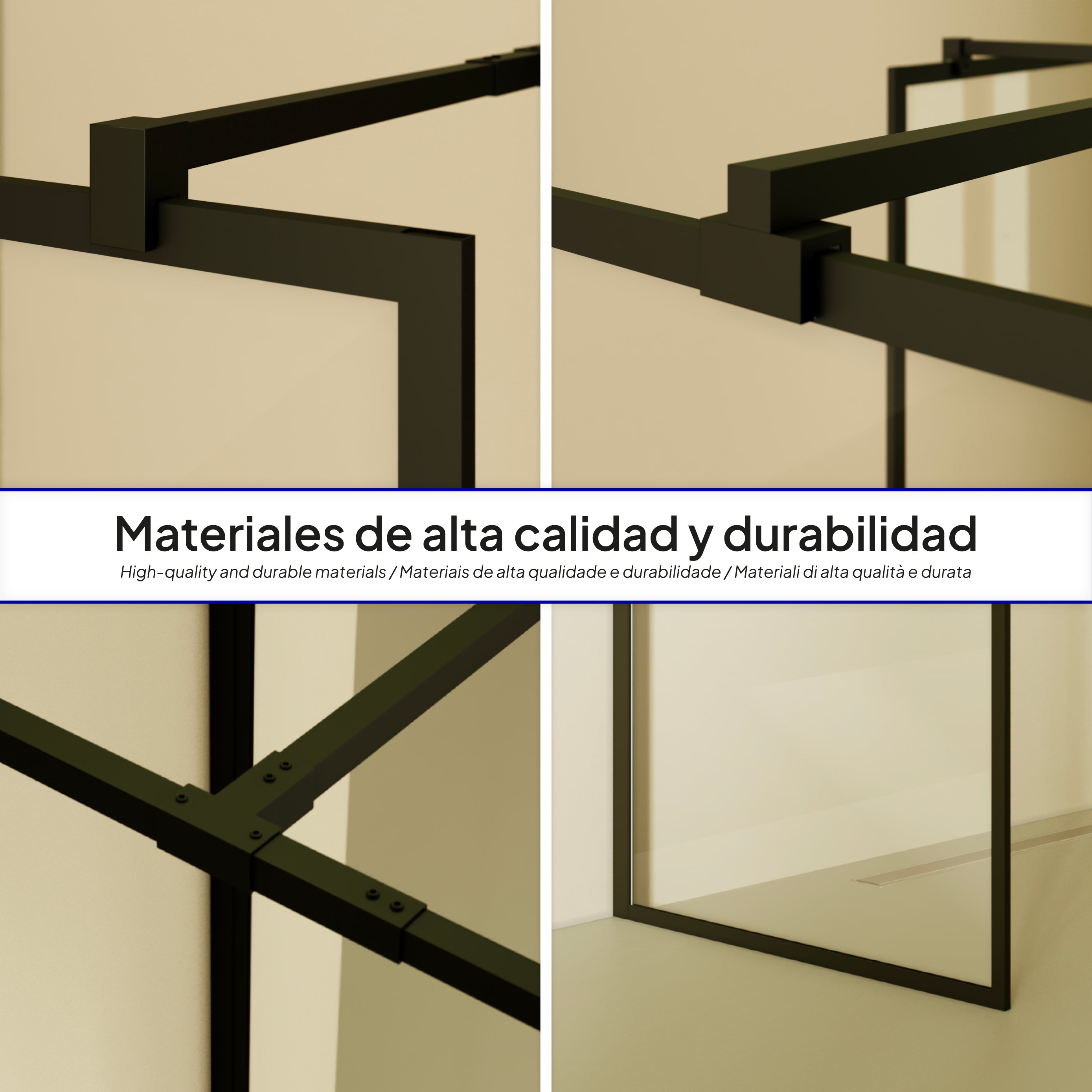 GIANNA - Painel de duche Walk-In com 2 painéis em vidro temperado com perfil preto mate