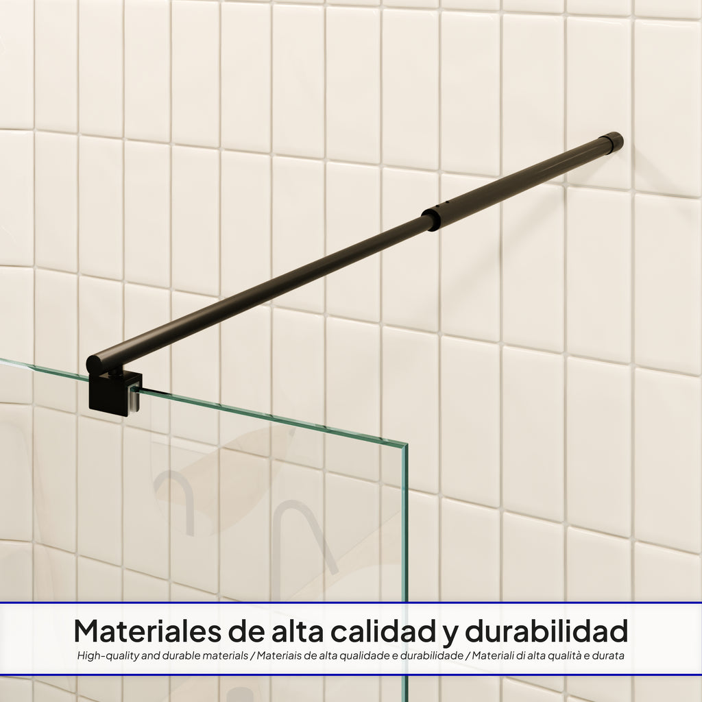 FIONA - Painel de duche walk-in em vidro temperado 8 mm com perfil preto mate