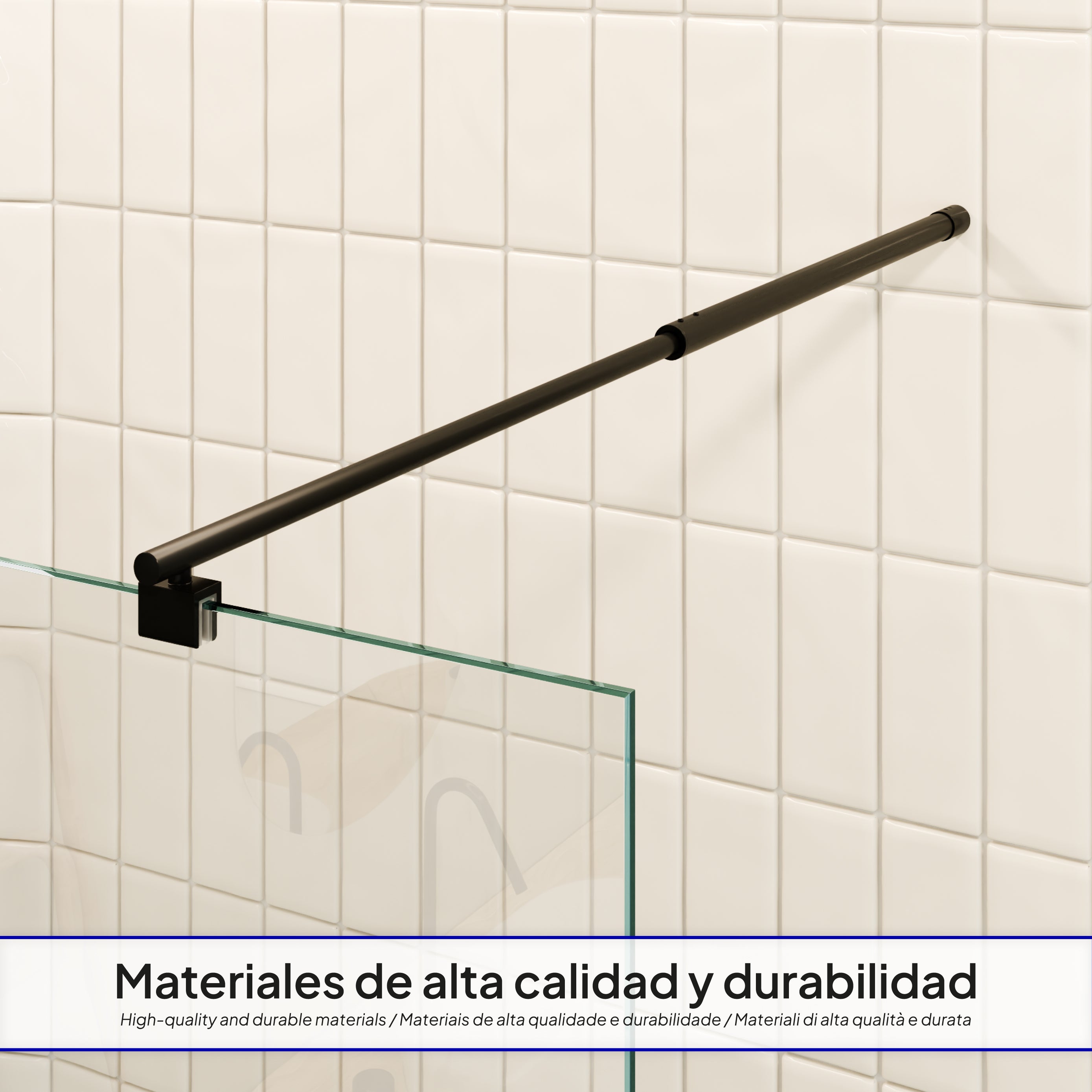 FIONA - Painel de duche walk-in em vidro temperado 8 mm com perfil preto mate
