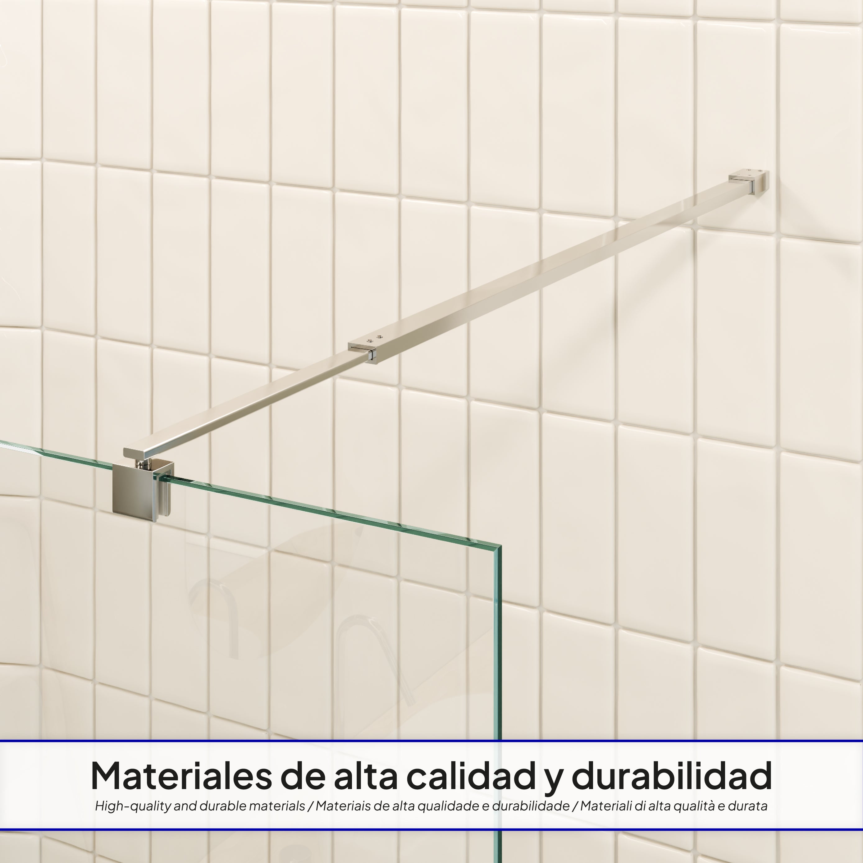 FIONA - Painel de duche walk-in em vidro temperado 8 mm com perfil cromado e barra 23M