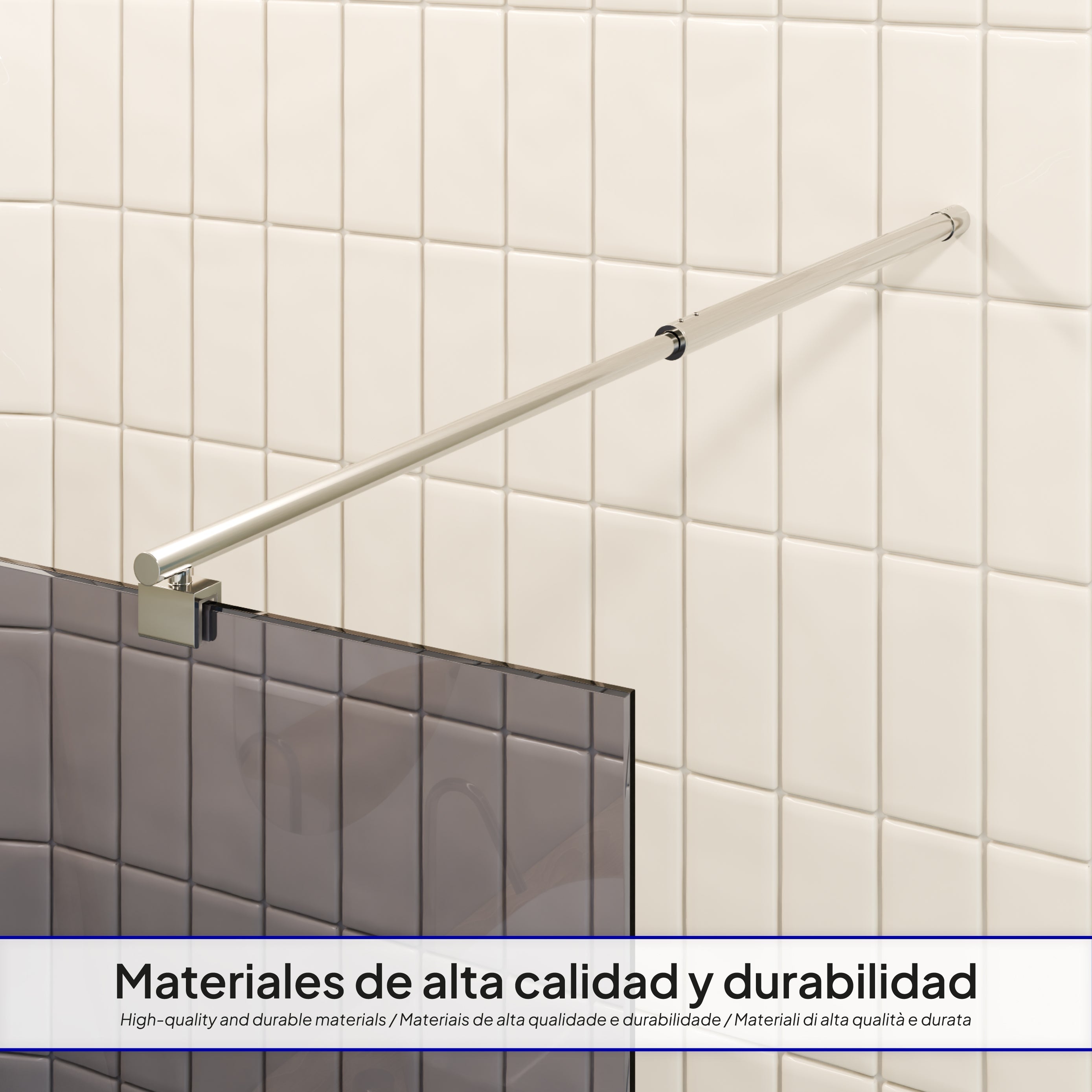 FIONA - Painel de duche Walk-In em vidro temperado escurecido 10 mm com perfil cromado