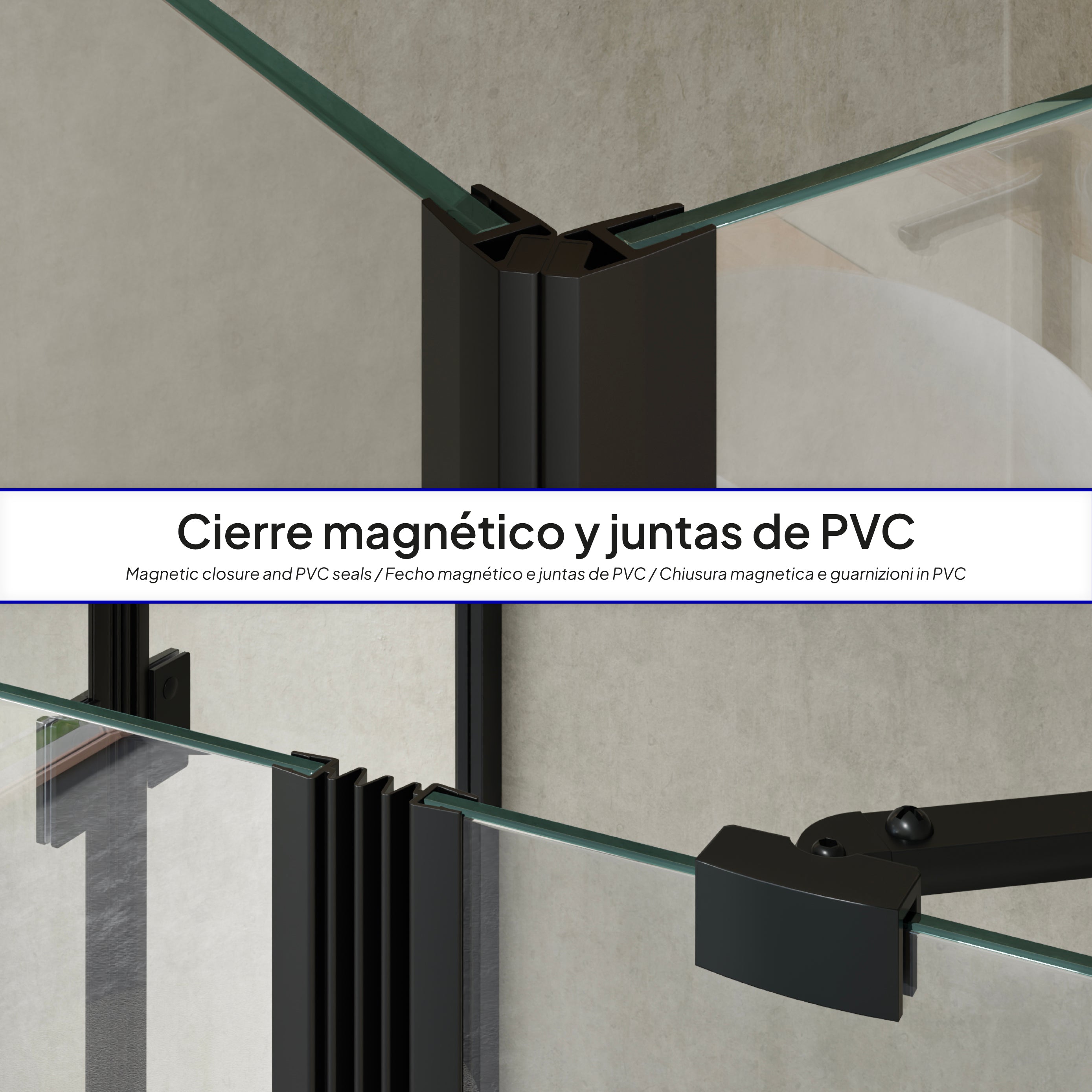 CELINE - Box doccia ad angolo con ante battenti in vetro temperato e profilo nero opaco