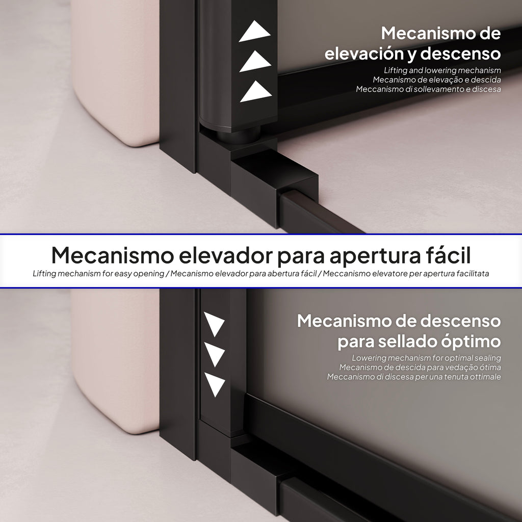 LARA - Puerta de ducha con puertas abatibles de cristal templado esmerilado de 6 mm y perfil negro mate