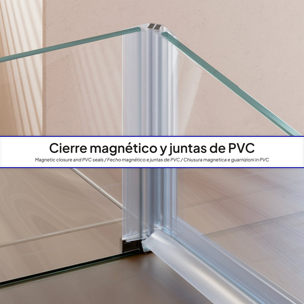 HELLEN - Cabine de duche frontal com portas articuladas em vidro temperado e perfil cromado