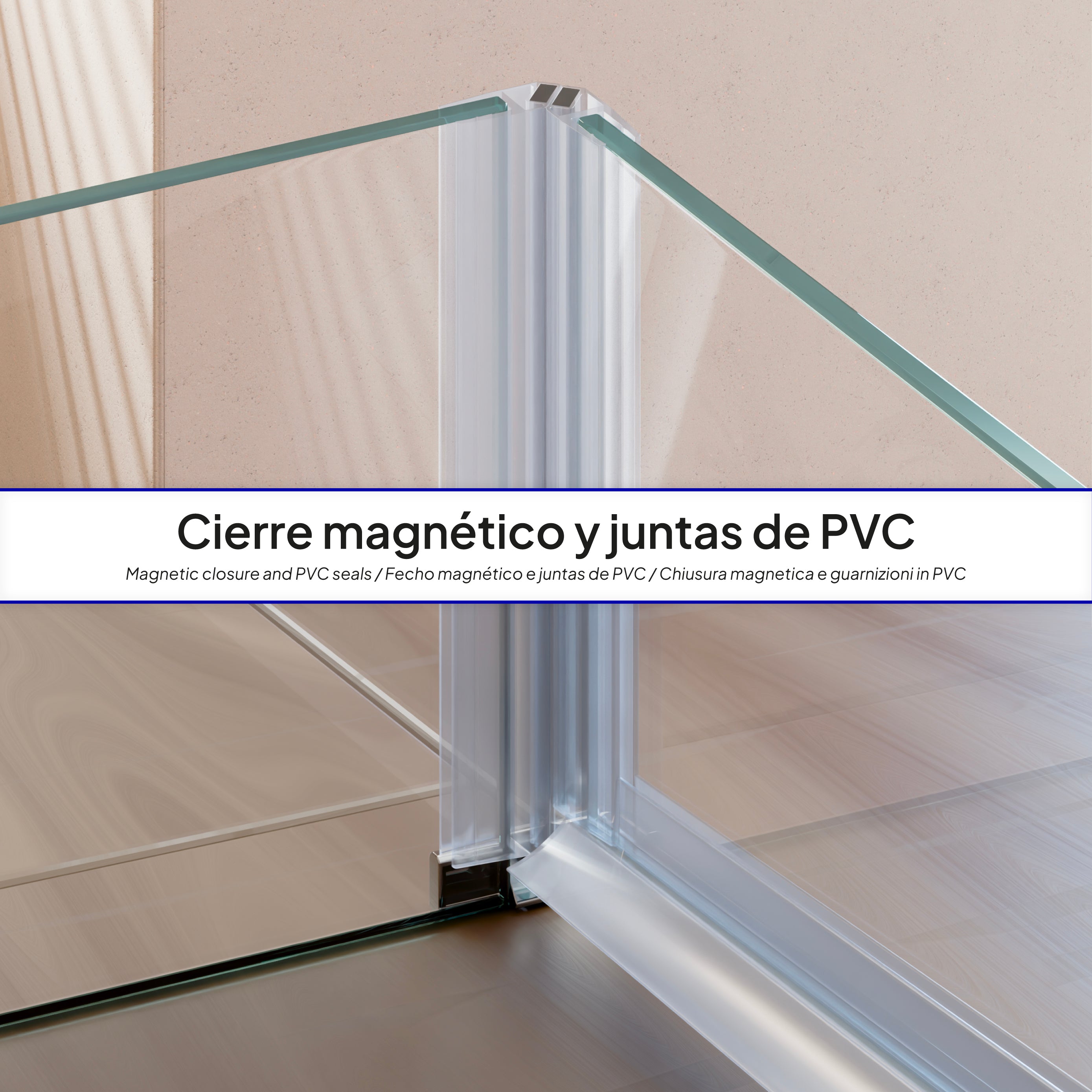 HELLEN - Cabine de duche frontal com portas articuladas em vidro temperado e perfil cromado