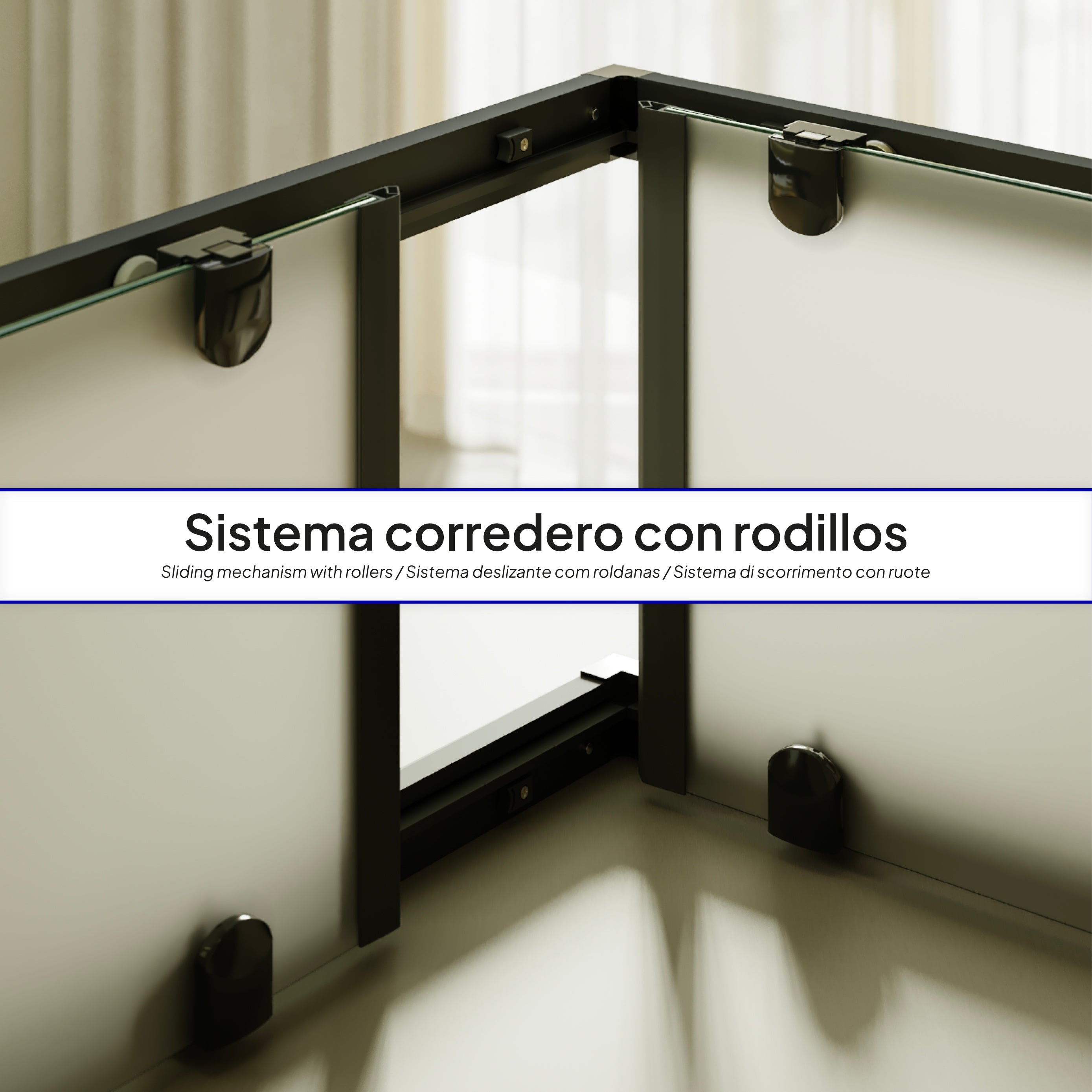 DIANA - Cabine de duche de canto com portas de correr em vidro temperado fosco e perfil preto mate