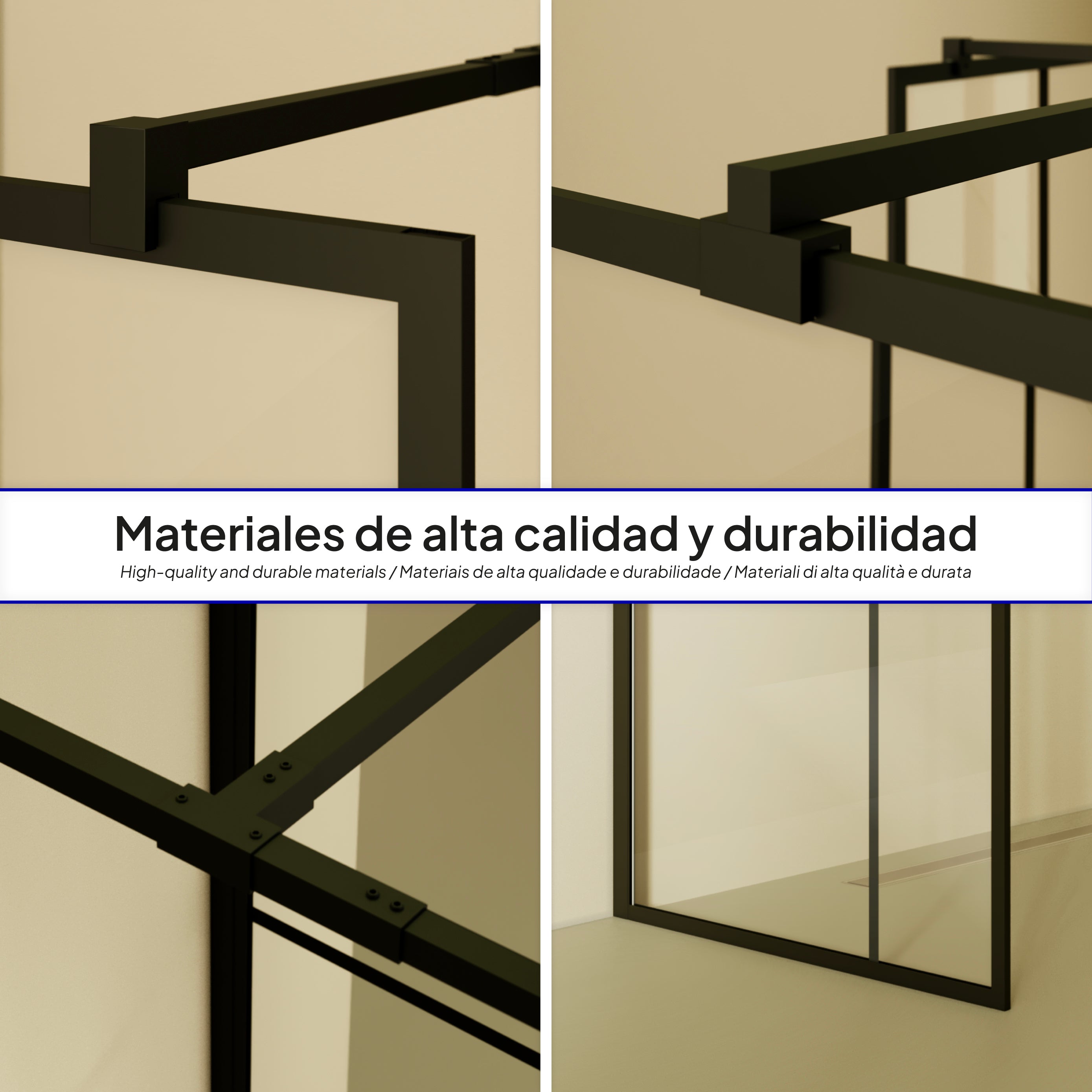 GIANNA - Painel de duche Walk-In com 2 painéis em vidro temperado com blocos e perfil preto mate