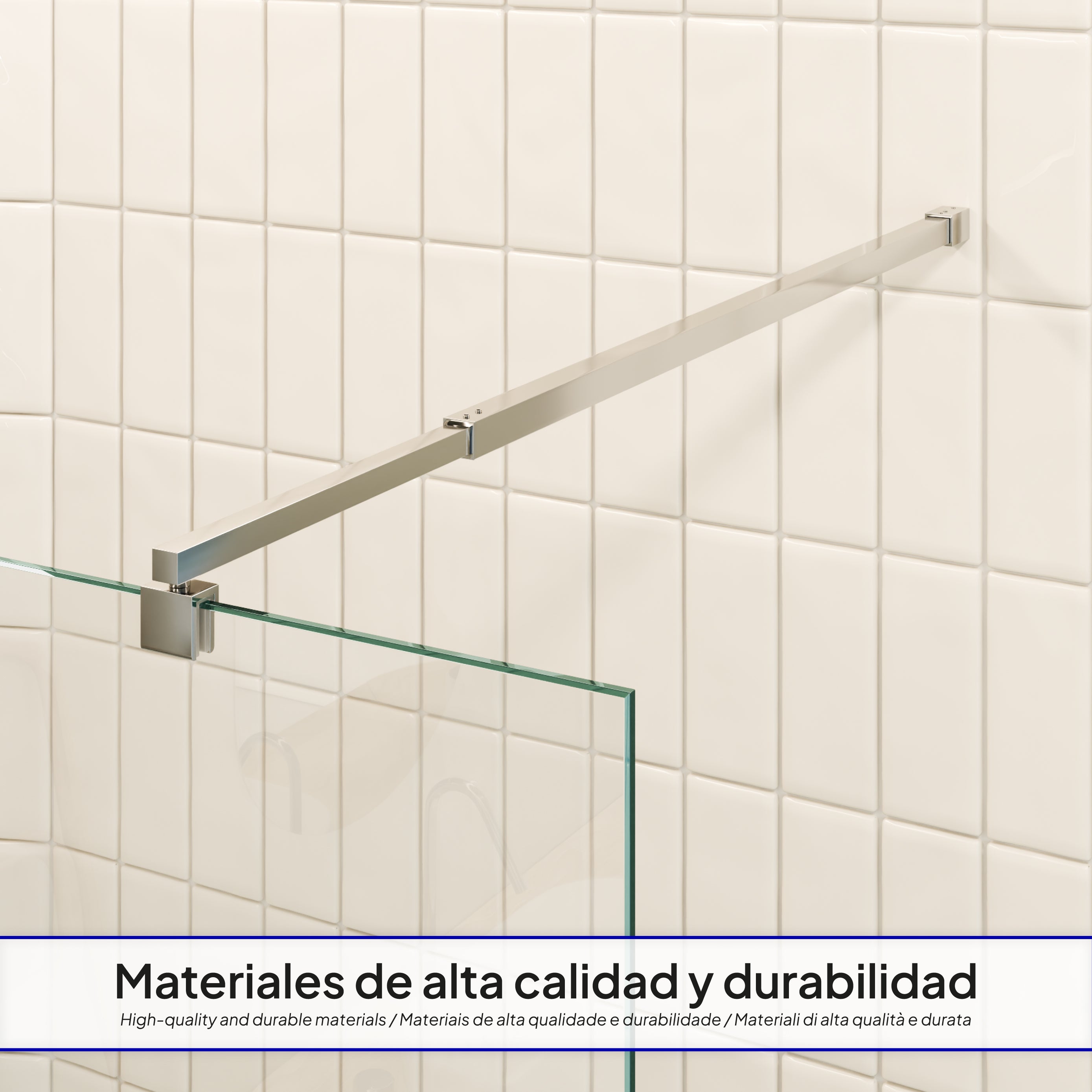 FIONA - Painel de duche walk-in em vidro temperado 8 mm com perfil cromado e barra 22M