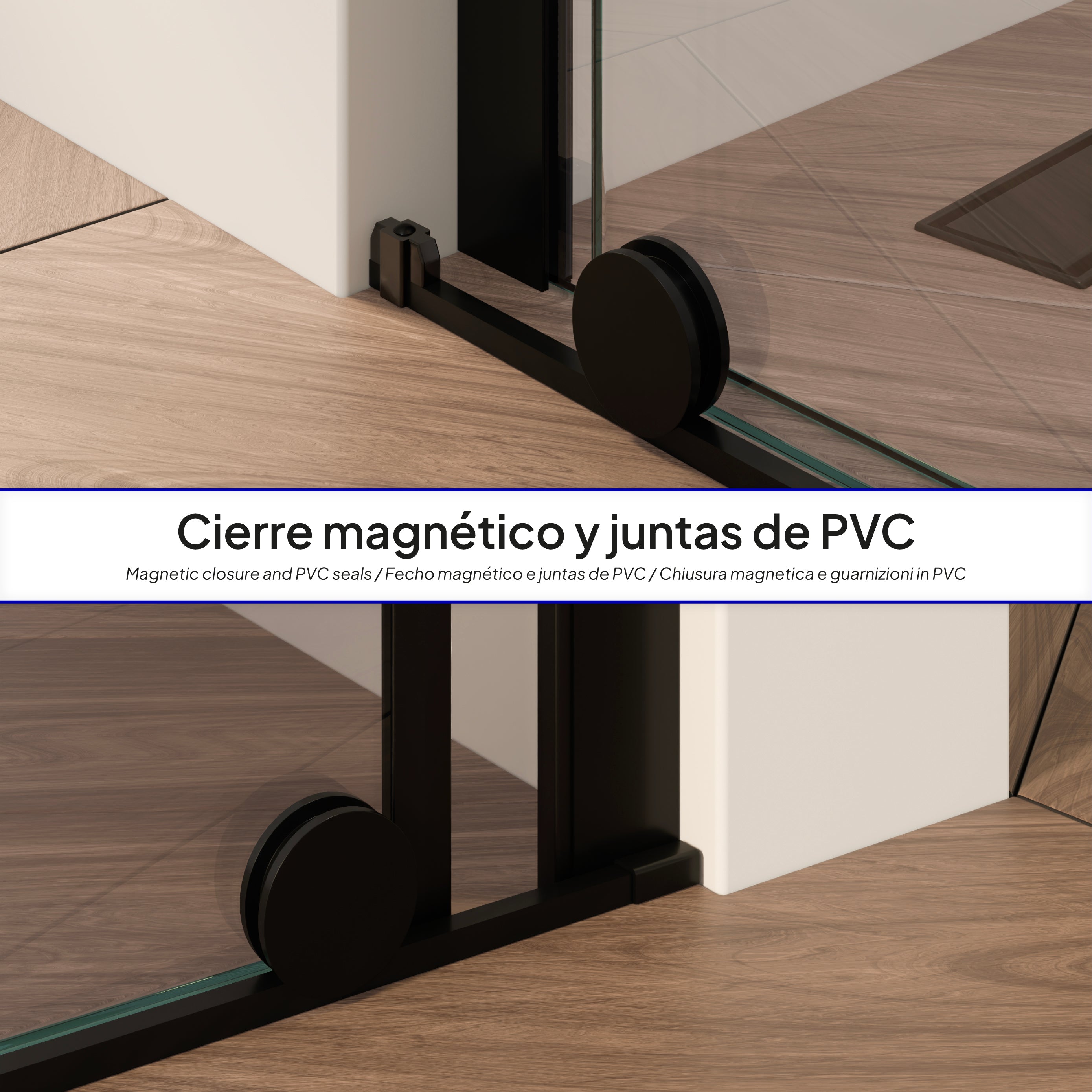 NADINE - Porta de duche com porta correr em vidro temperado 8 mm e perfil preto mate