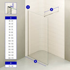 FIONA - Painel de duche walk-in em vidro temperado 8 mm com perfil cromado e barra 22M