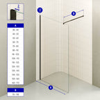 FIONA - Painel de duche walk-in em vidro temperado 8 mm com perfil preto mate e barra 22BM