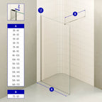 FIONA - Painel de duche walk-in em vidro temperado 8 mm com perfil cromado e barra 23M