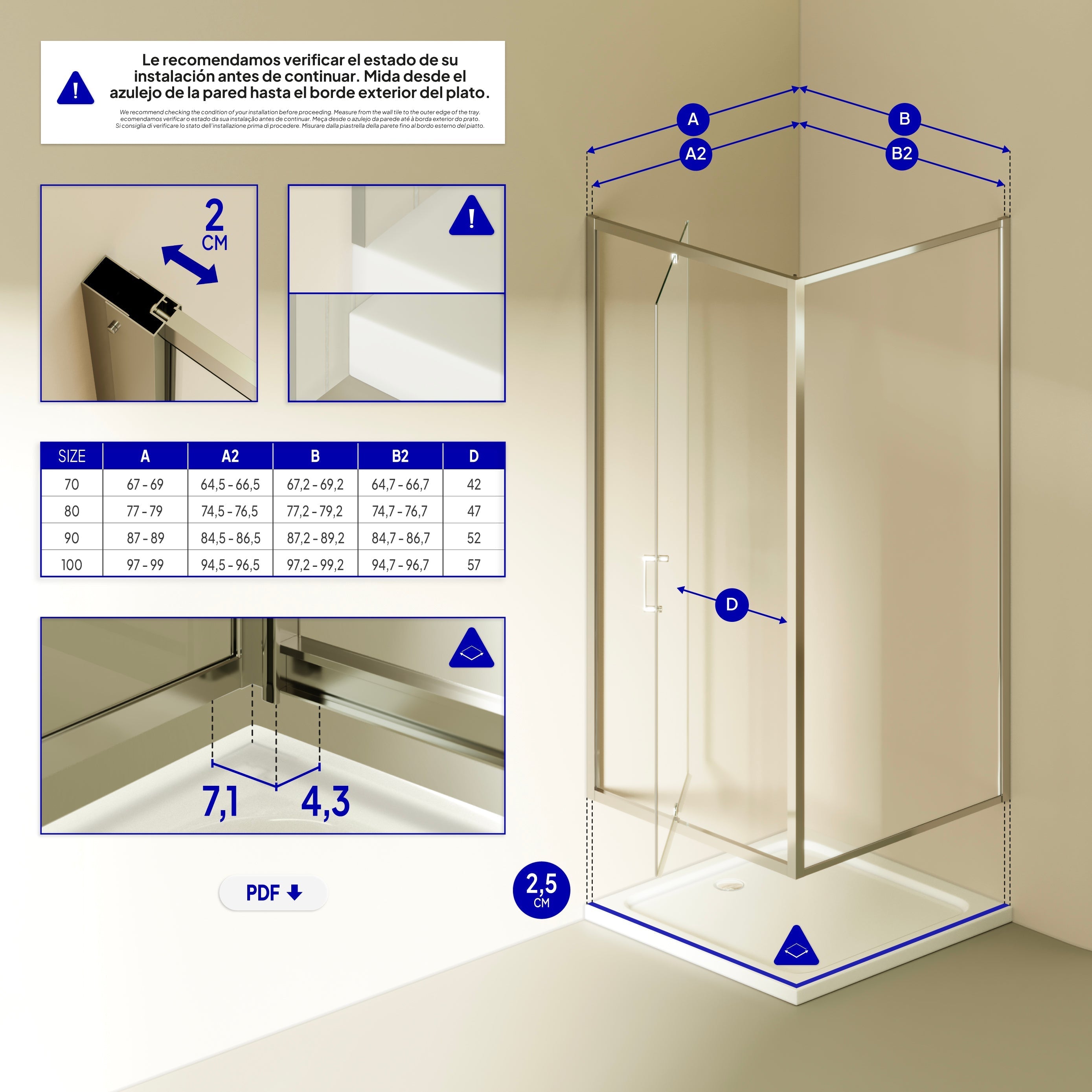 ISADORA - Cabine de duche frontal com portas articuladas em vidro temperado e perfil cromado