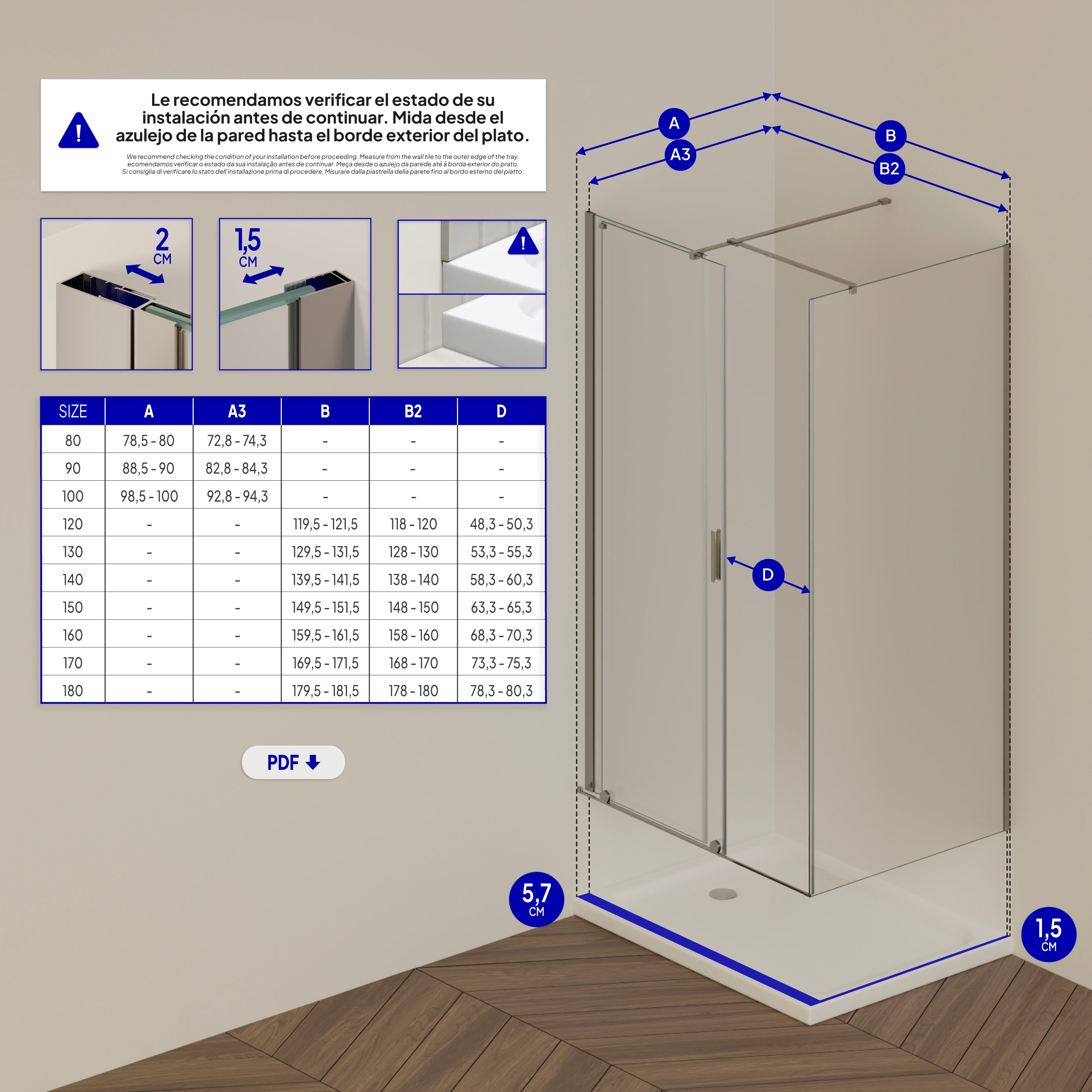 NADINE - Cabine de duche com porta deslizante, vidro temperado 8 mm e perfil cromado
