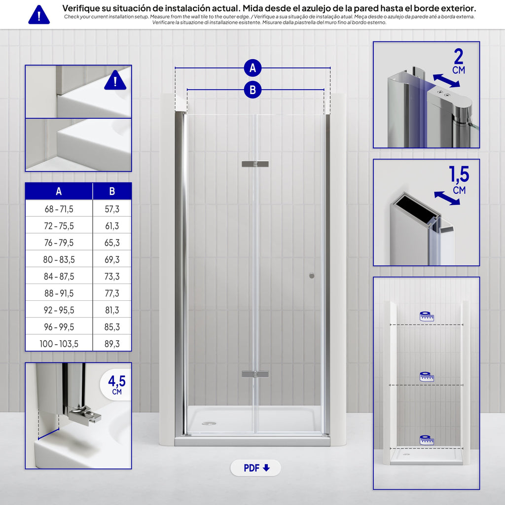 MILA - Porta de duche dobrável em vidro temperado 6 mm e perfil cromado