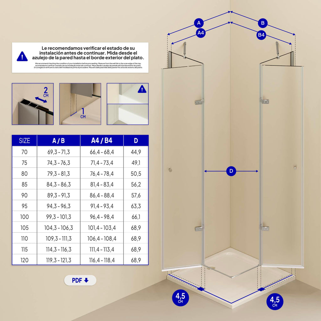 ALICE - Box doccia ad angolo con ante battenti in vetro temperato smerigliato