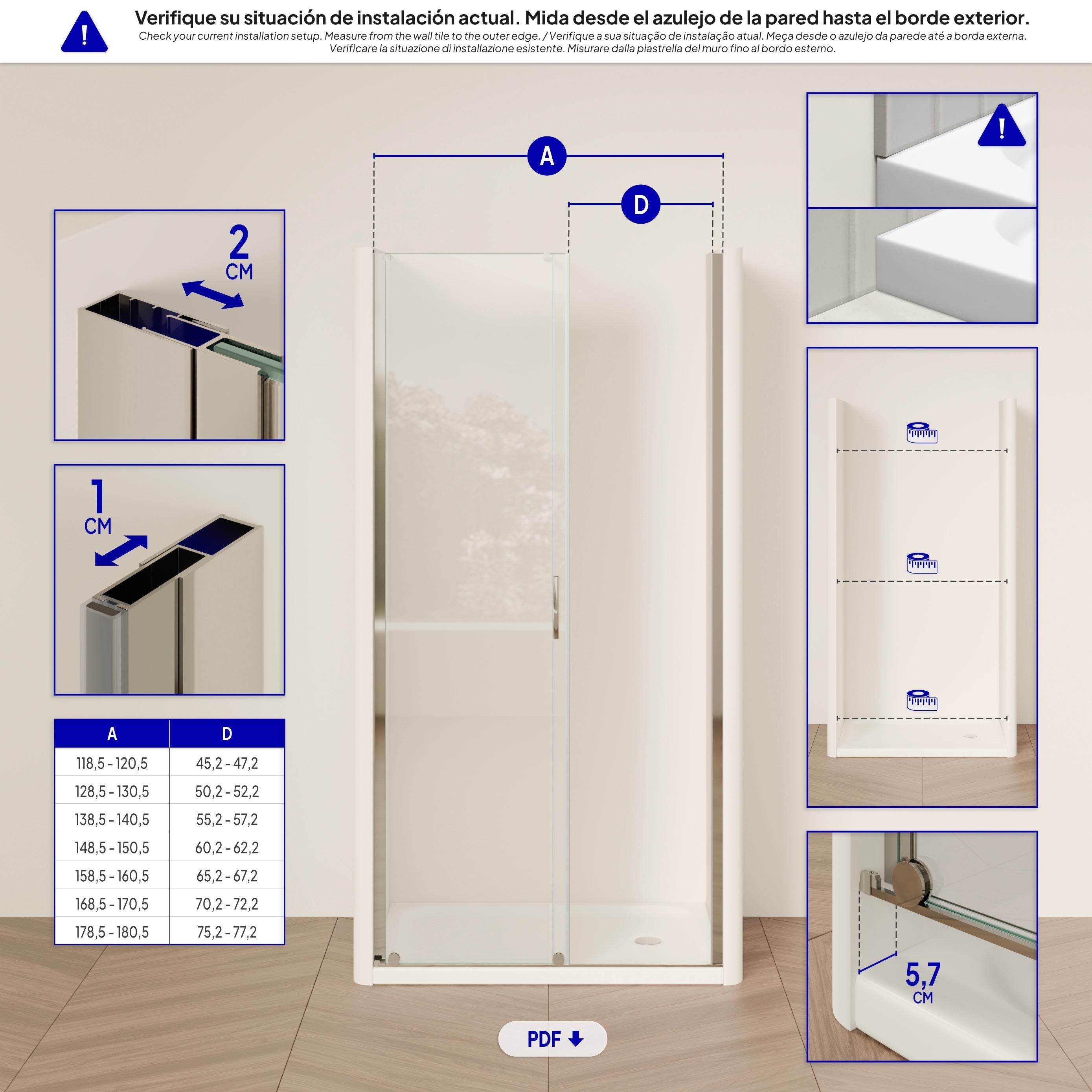NADINE - Porta doccia con porta scorrevole in vetro temperato da 8 mm e profilo cromato