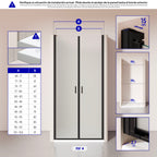 LARA - Puerta de ducha con puertas abatibles de cristal templado esmerilado de 6 mm y perfil negro mate