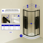 ELLA - Cabine de duche de quadrante com vidro transparente e linhas pretas