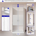 LARA - Mampara de ducha con puertas batientes de cristal templado parcialmente esmerilado de 6 mm