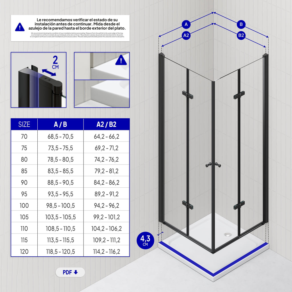EMMA - Cabine de duche com portas articuladas, vidro 6 mm e perfil preto mate