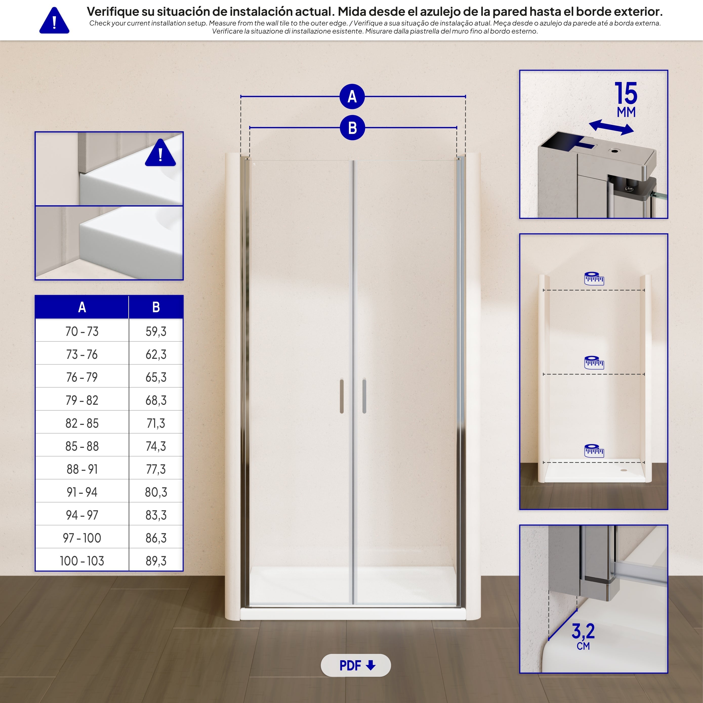 STELLA - Porta doccia con ante battenti in vetro temperato e profilo cromato