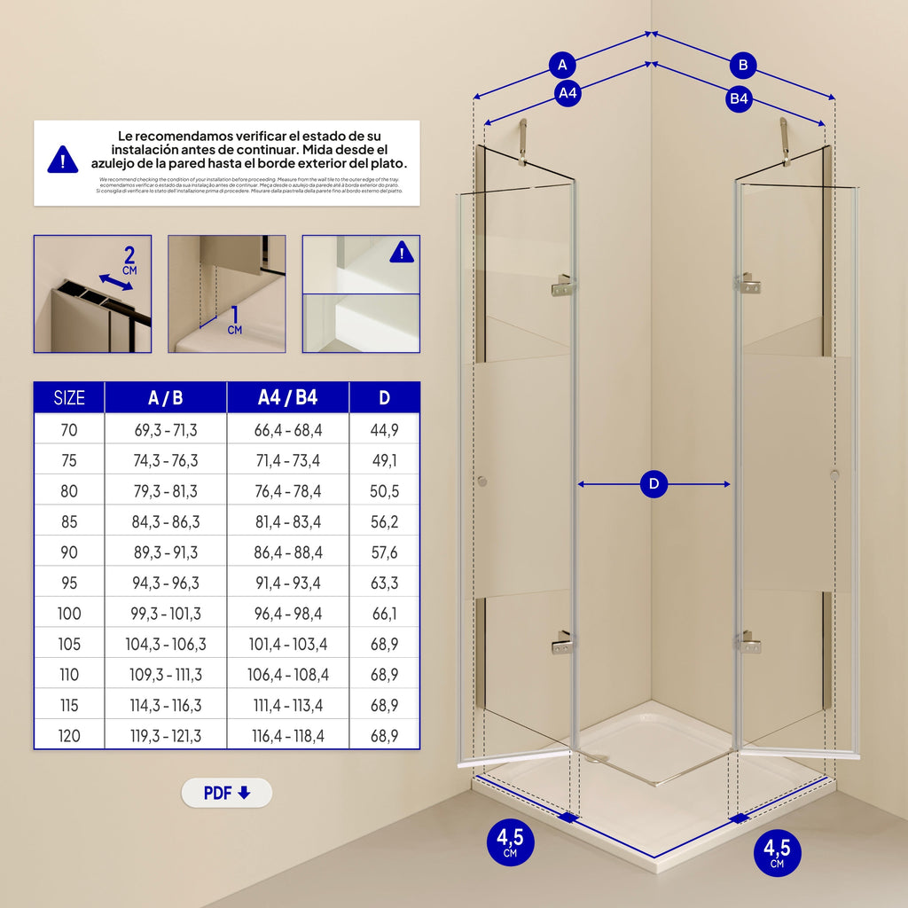 ALICE - Cabina de ducha de esquina con puertas batientes de cristal templado medio esmerilado