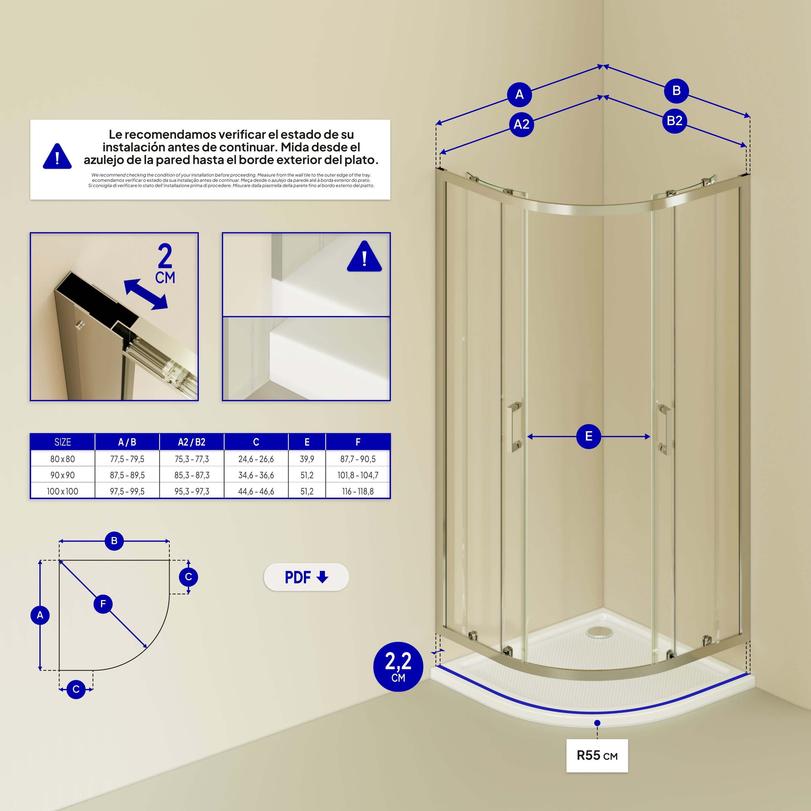 ELLA - Cabina de ducha angular con puertas correderas de cristal transparente y perfil cromado