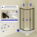 ELLA - Cabine de duche de quadrante com portas de correr em vidro transparente e perfil preto mate