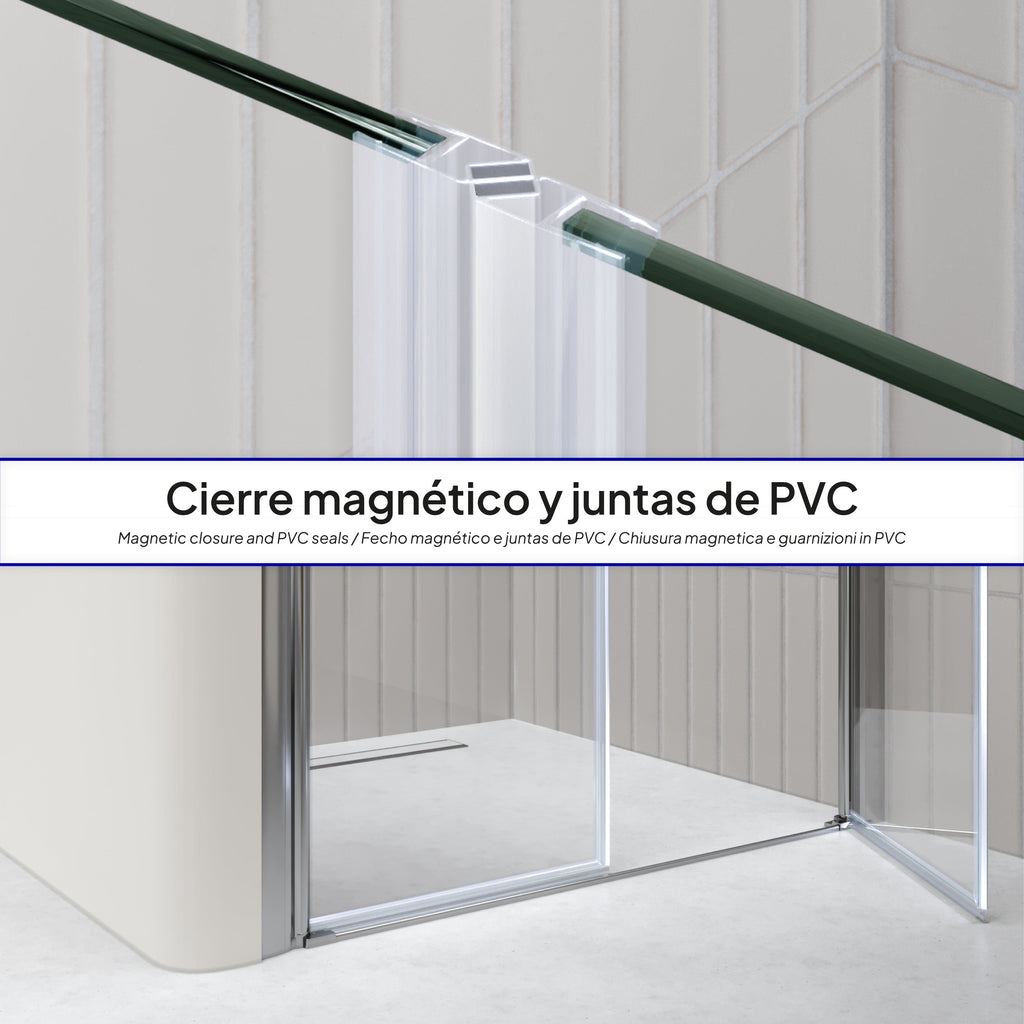 LIMA - Porta de duche com portas batentes em vidro temperado 6 mm e perfil cromado