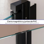 LARA - Puerta de ducha con puertas abatibles de cristal templado esmerilado de 6 mm y perfil negro mate