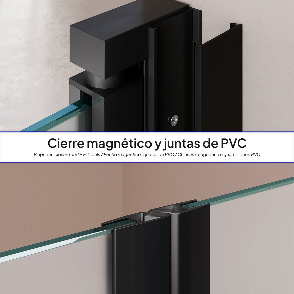 LARA - Puerta de ducha con puertas abatibles de cristal templado esmerilado de 6 mm y perfil negro mate