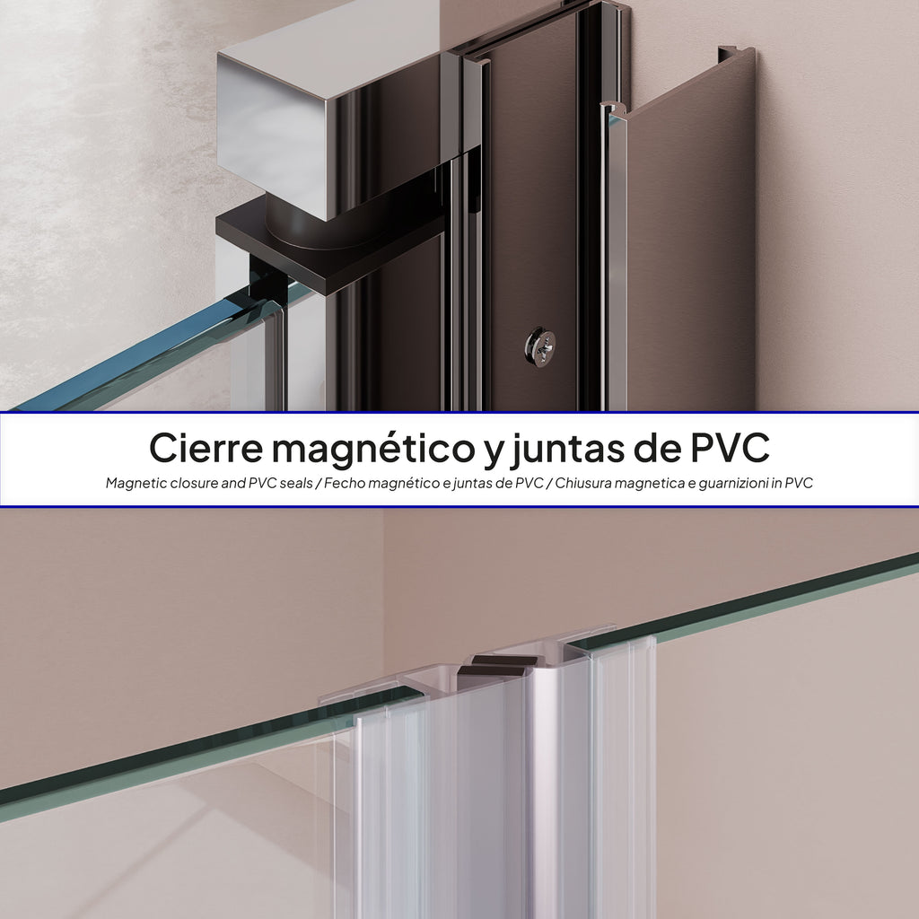 LARA - Mampara de ducha con puertas batientes de cristal templado parcialmente esmerilado de 6 mm