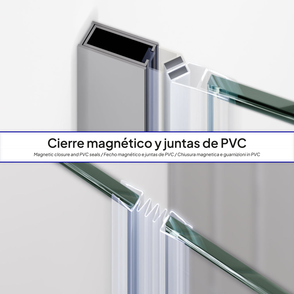 MILA - Porta de duche dobrável em vidro temperado 6 mm e perfil cromado