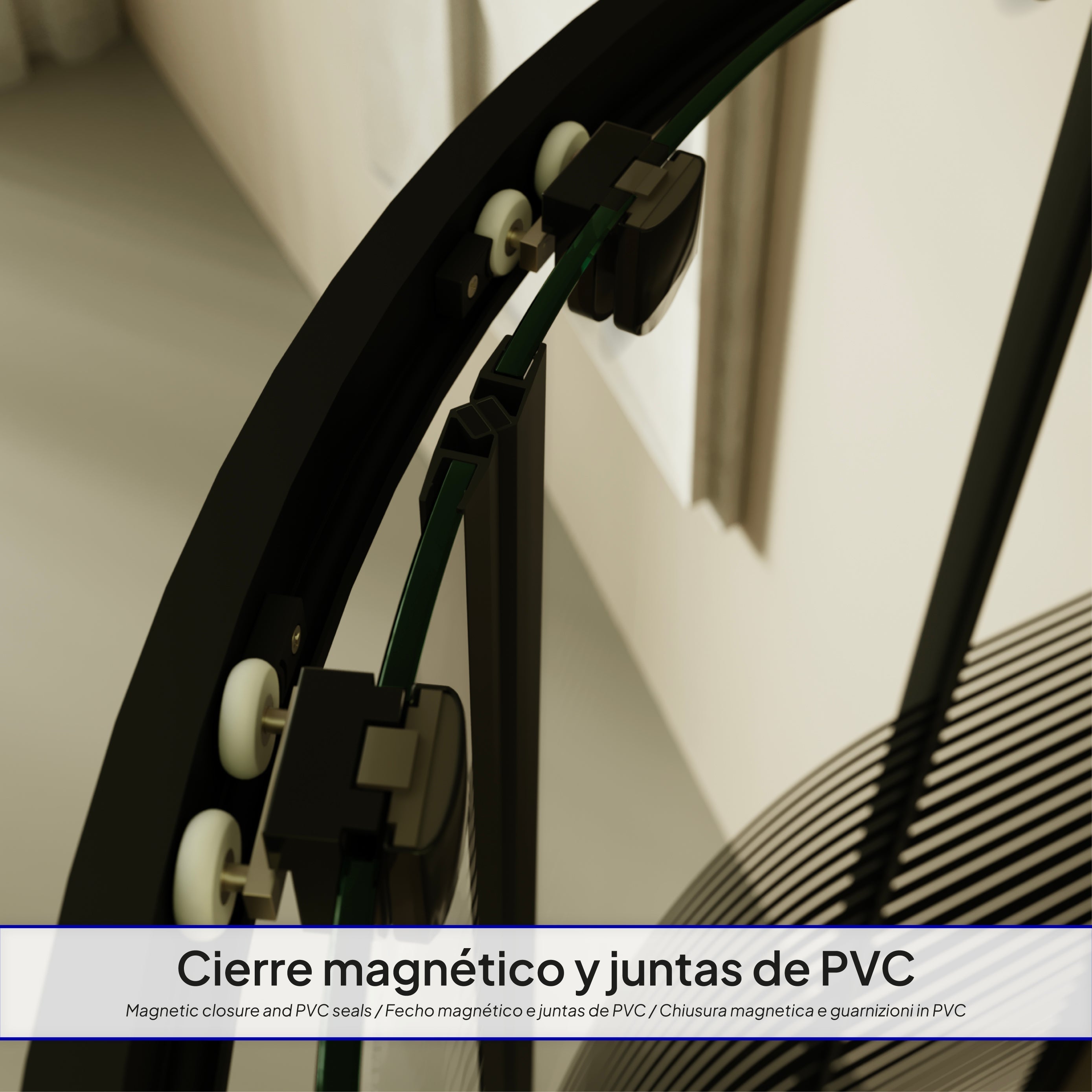 ELLA - Cabine de duche de quadrante com vidro transparente e linhas pretas