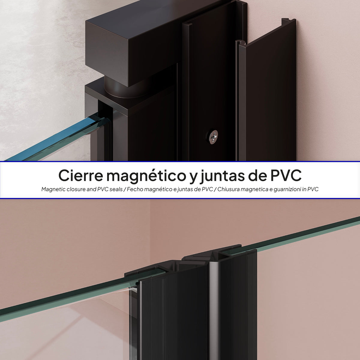 LARA - Porta doccia con ante battenti in vetro temperato 6 mm e profilo nero opaco
