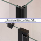 LINDA - Cabine de duche de canto com portas articuladas em vidro temperado e perfil preto mate