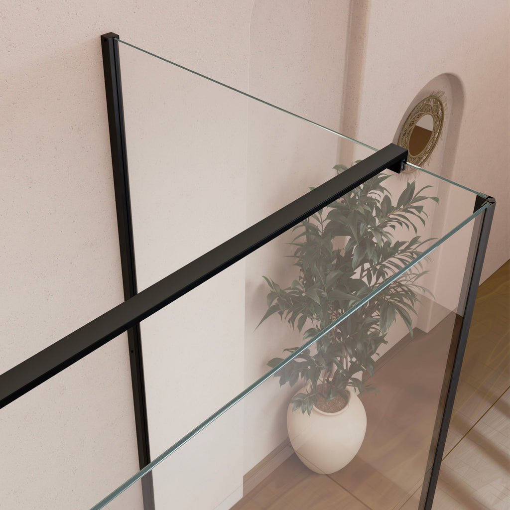 HELLEN - Cabine de duche frontal com portas articuladas em vidro temperado e perfil preto mate