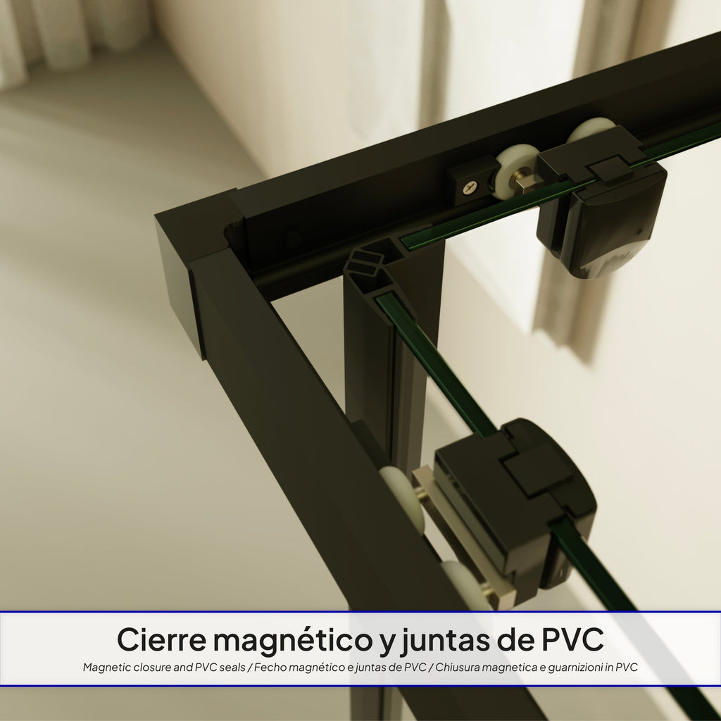 DIANA - Box doccia angolare con ante scorrevoli, vetro temperato e profilo nero opaco