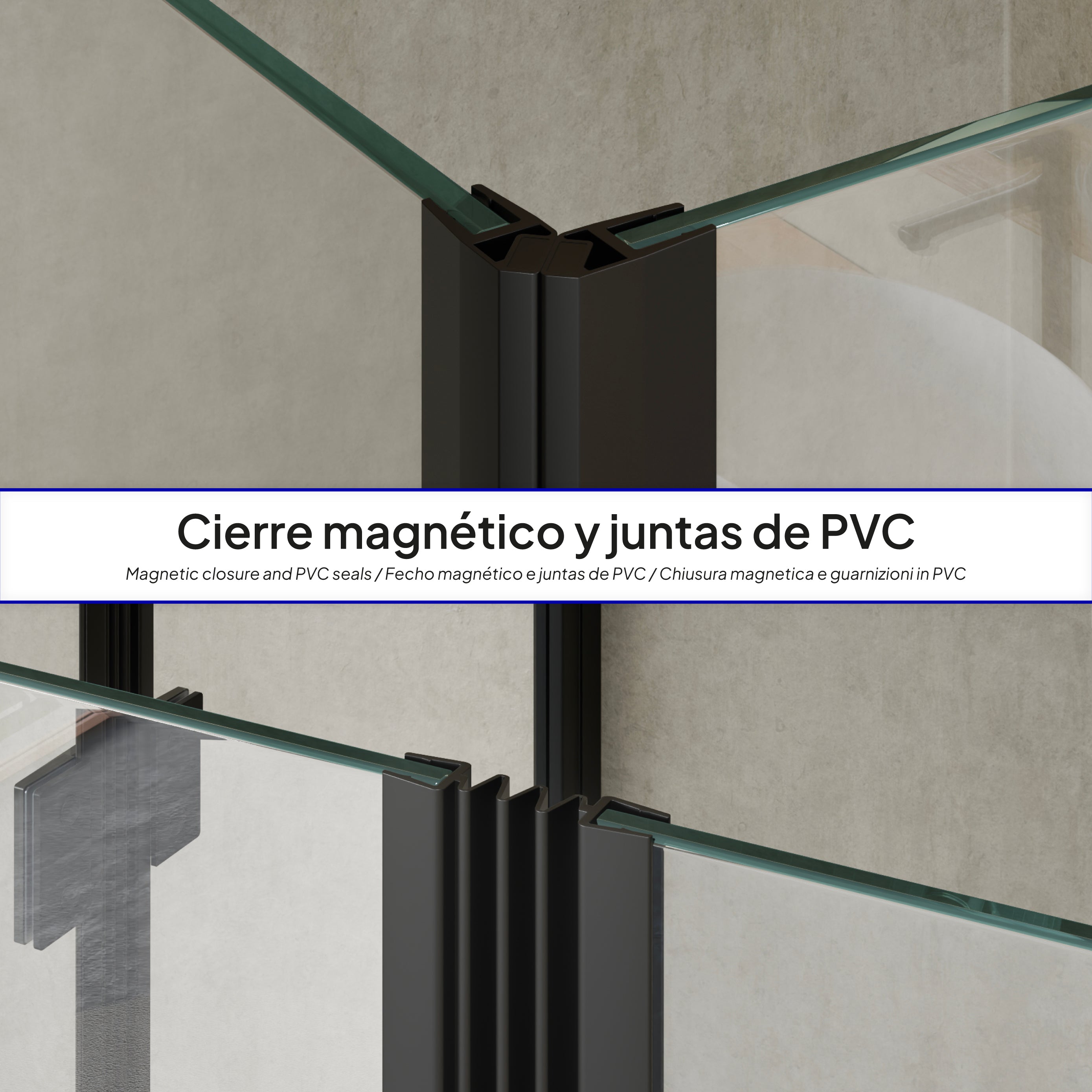 BELLE - Cabine de duche de canto com portas dobráveis em vidro temperado e perfil preto mate