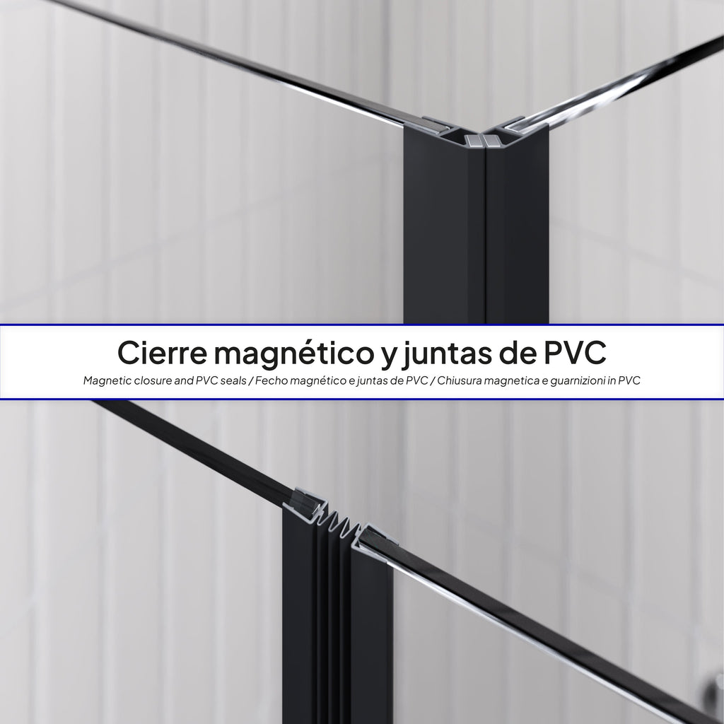 EMMA - Cabine de duche com portas articuladas, vidro 6 mm e perfil preto mate