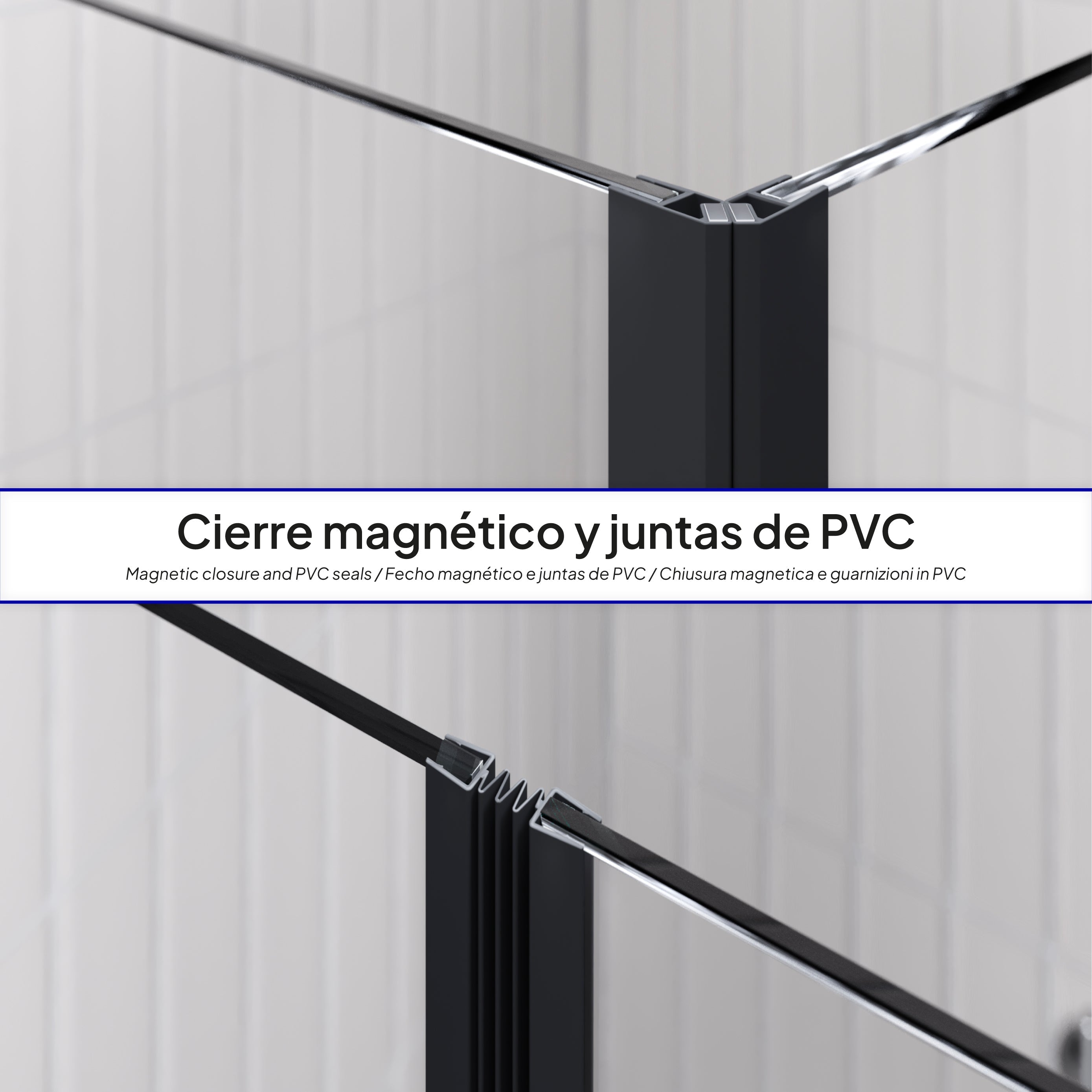 EMMA - Cabine de duche com portas articuladas, vidro 6 mm e perfil preto mate