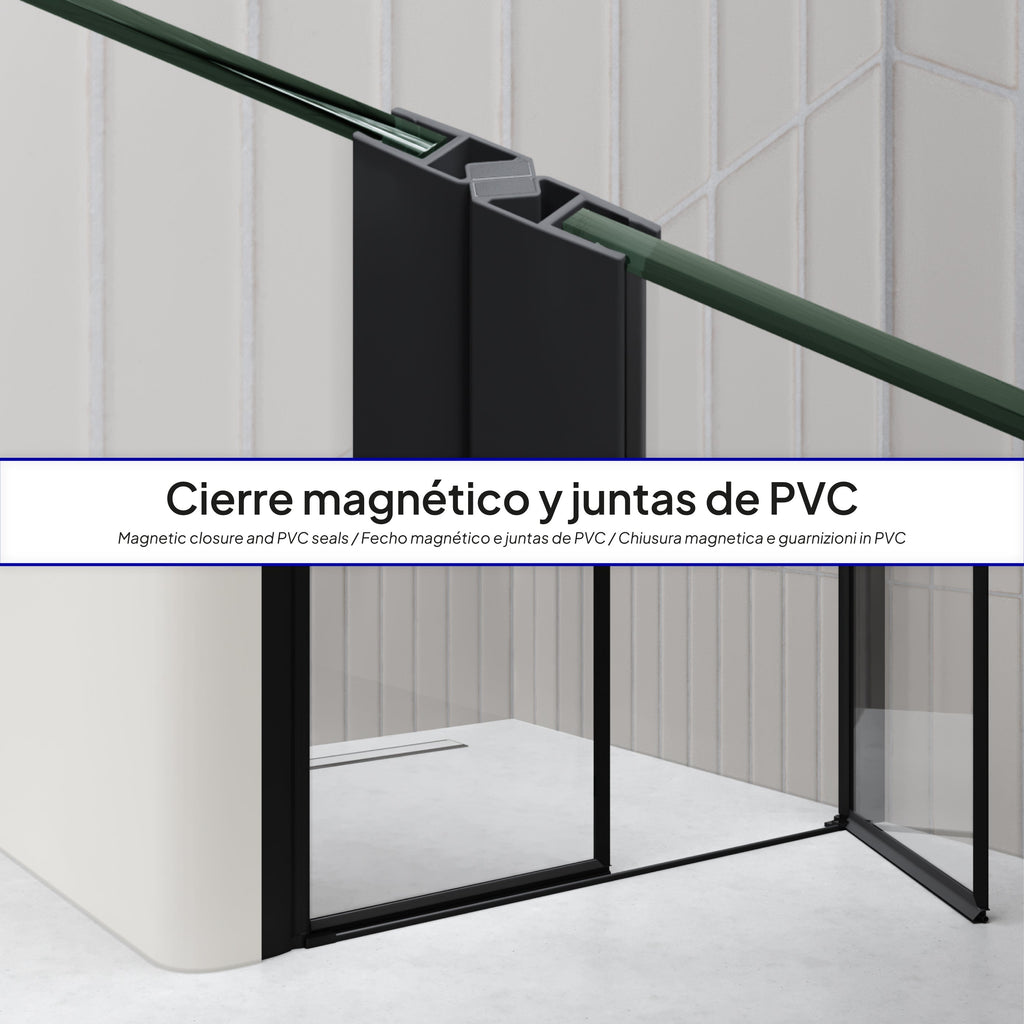 LIMA - Porta de duche com portas batentes em vidro temperado 6 mm e perfil preto mate