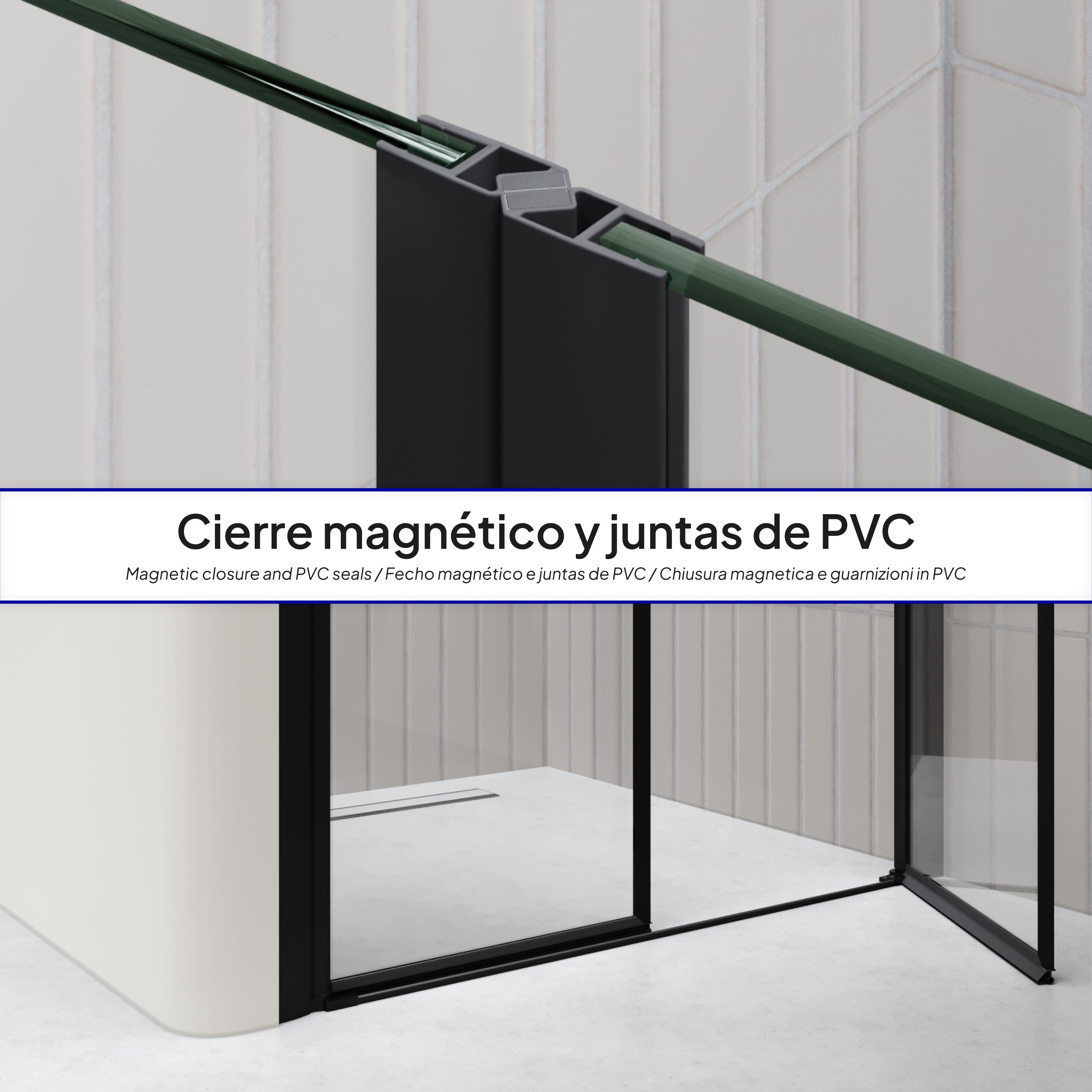 LIMA - Porta de duche com portas batentes em vidro temperado 6 mm e perfil preto mate