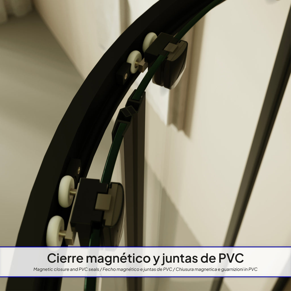 ELLA - Cabine de duche de quadrante com portas de correr em vidro transparente e perfil preto mate