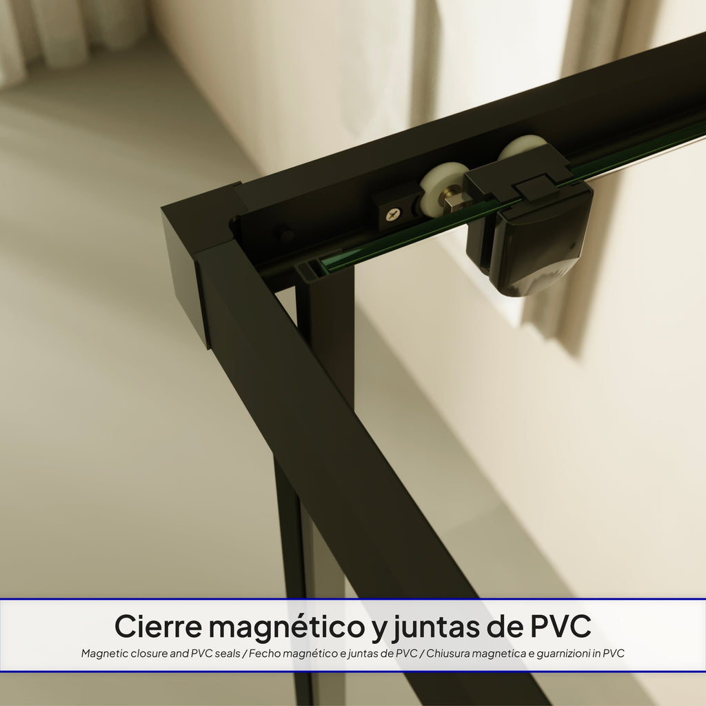 DORA - Cabina de ducha con puertas correderas, cristal templado y perfil negro mate