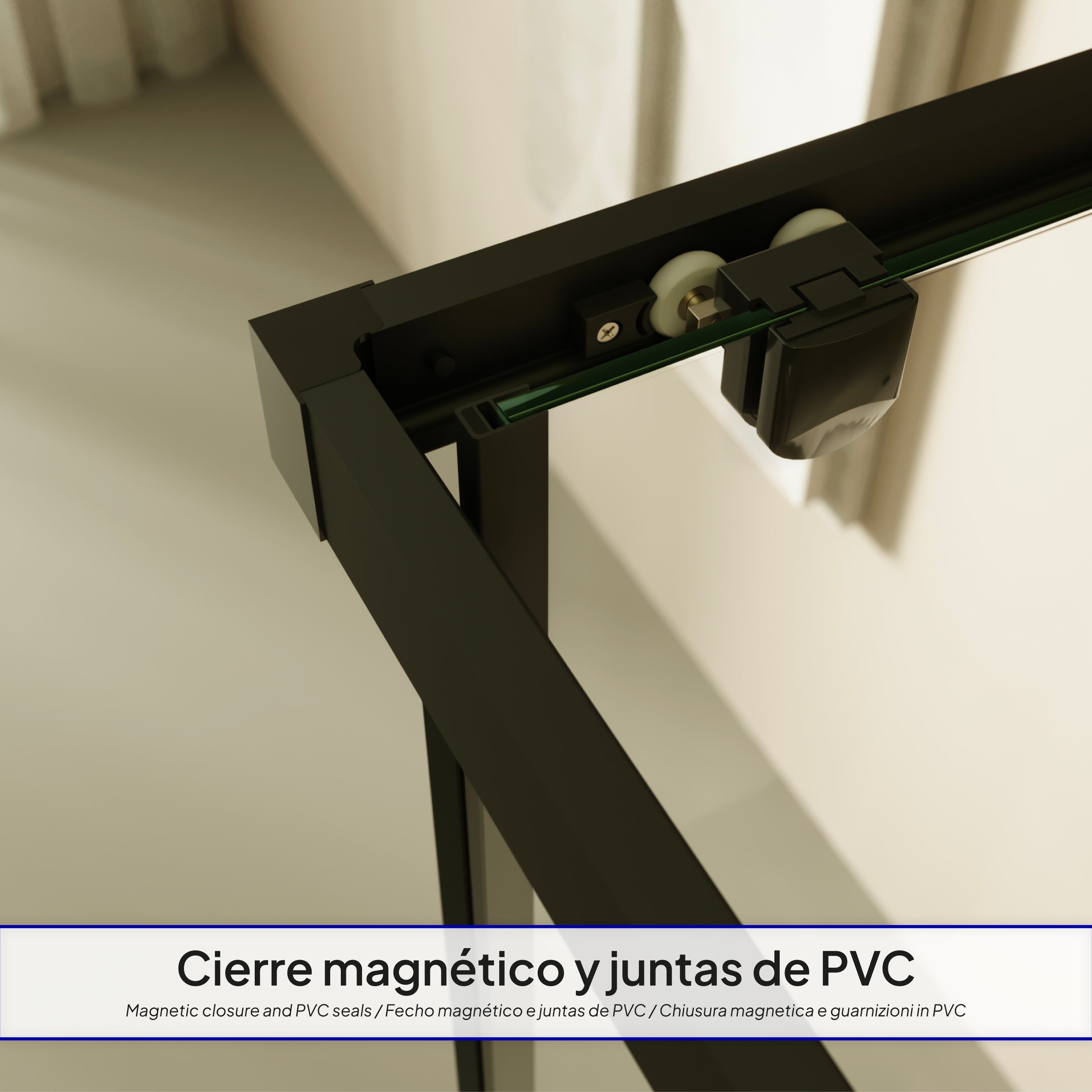 DORA - Cabina de ducha con puertas correderas, cristal templado y perfil negro mate