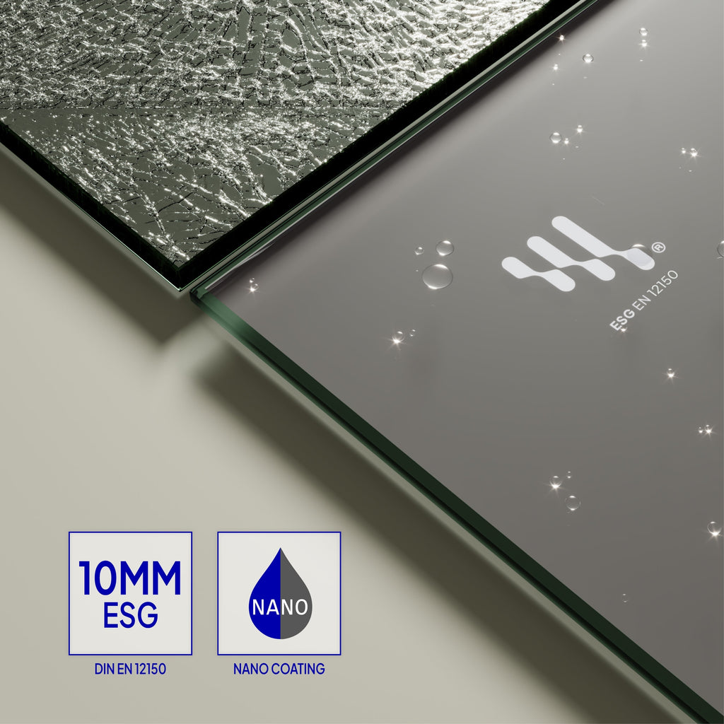 OLIVIA - Painel de duche Walk-In em vidro temperado escurecido 10 mm com perfil preto mate