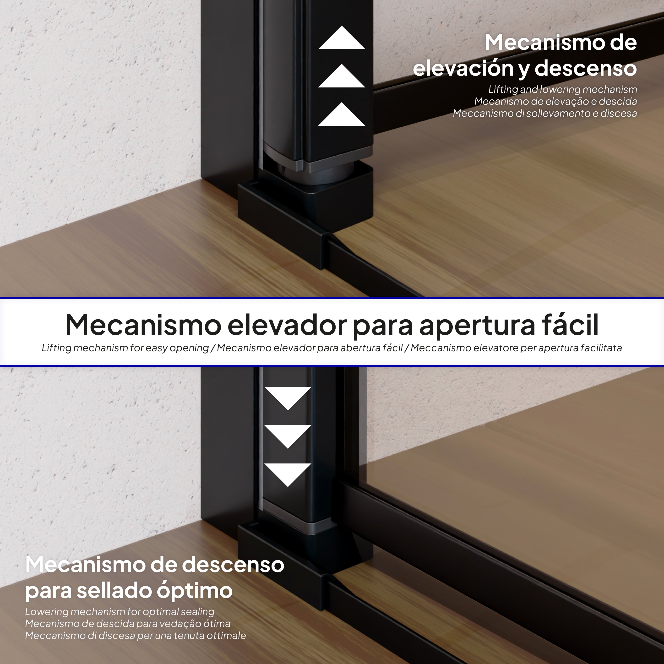 HELLEN - Cabine de duche frontal com portas articuladas em vidro temperado e perfil preto mate