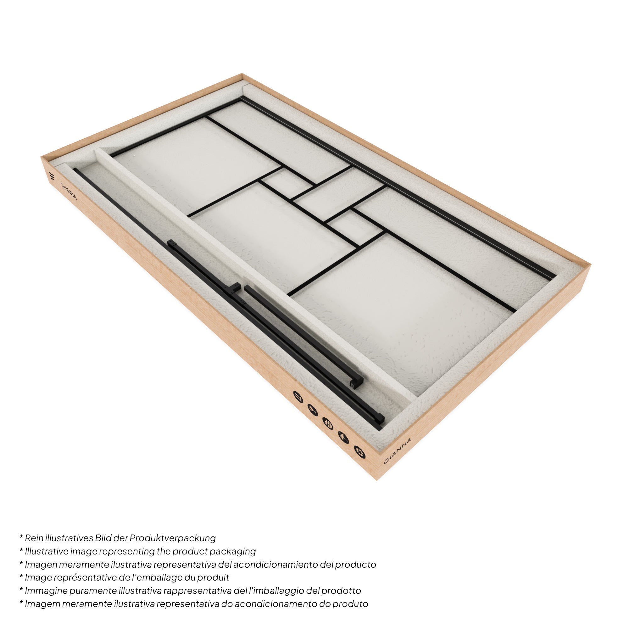 GIANNA - Mampara de ducha walk-in con 2 paneles de cristal templado con bloques y perfil negro mate